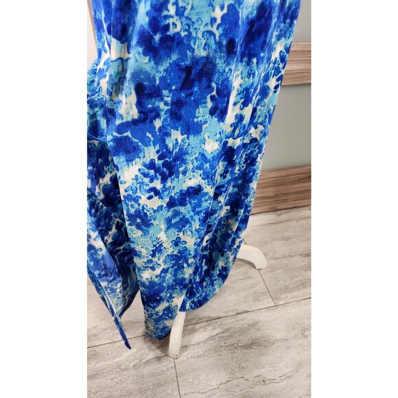 GRIFFLIN PARIS MAXI DRESS BLUE PRINT Geometric Floral Sleeveless Summer Large - Picture 5 of 12